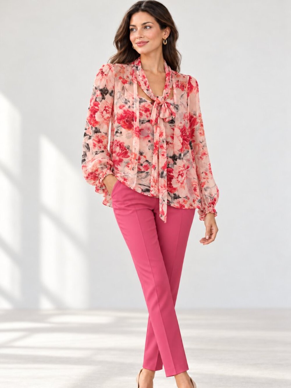 White House Black Market size 8 floral blouse with matching camisole included.